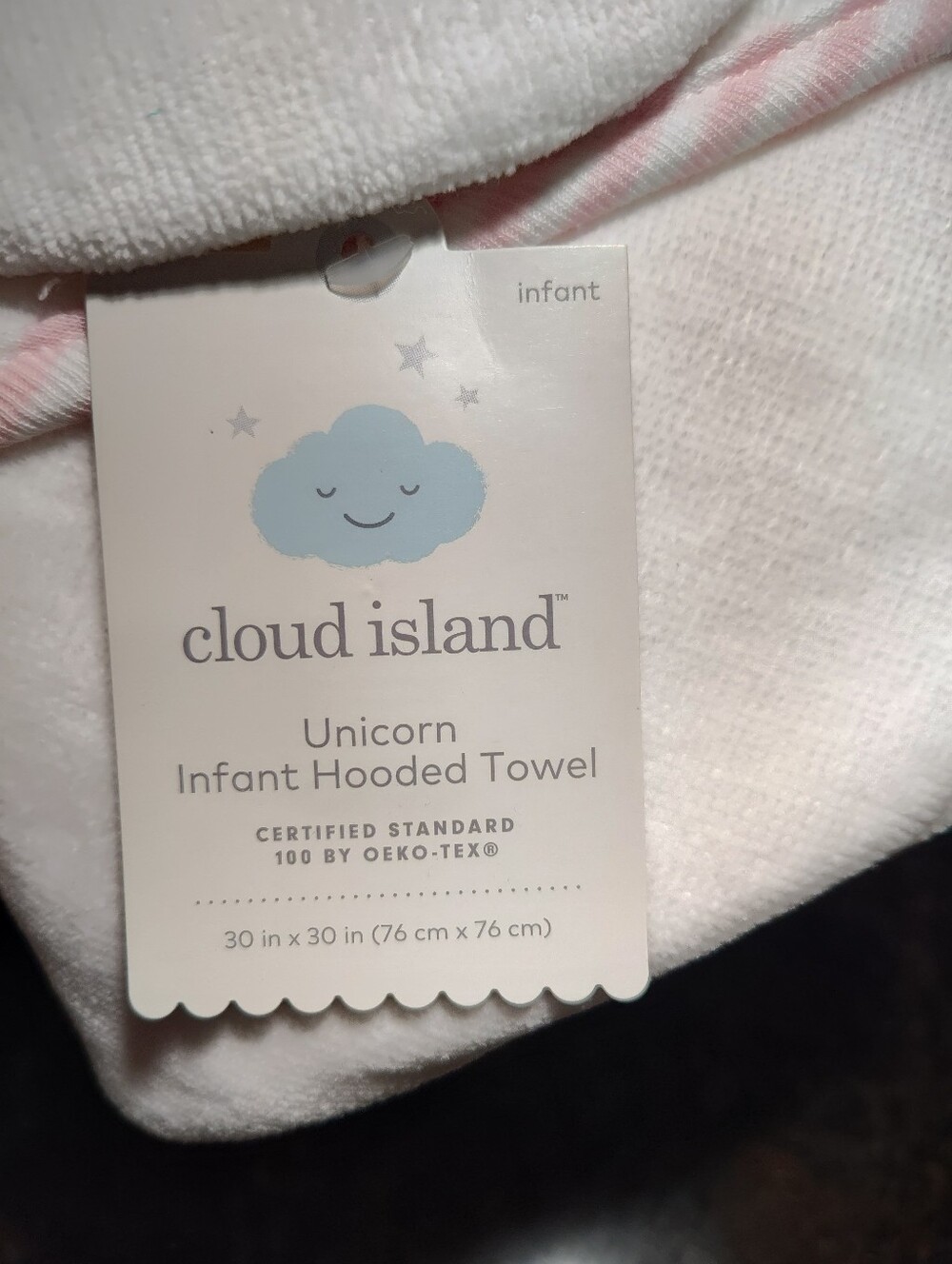 Cloud Island Unicorn Infant Hooded Towel with Gold Horn - Picture 3 of 4